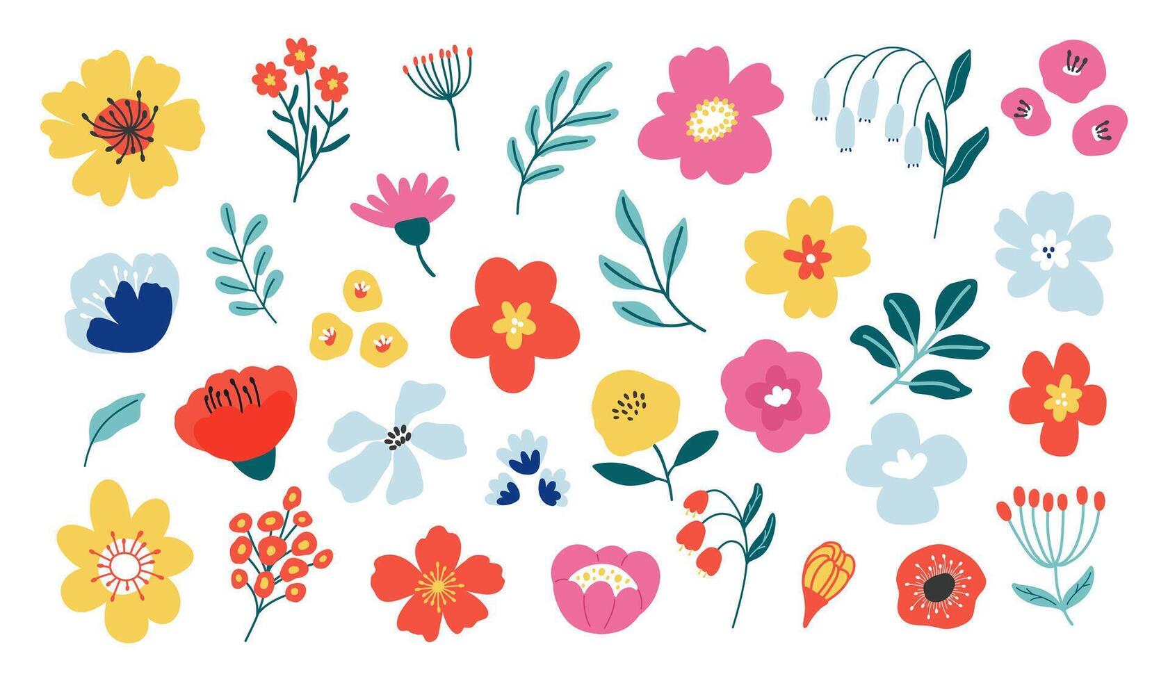 A collection of colorful flowers and leaves vector