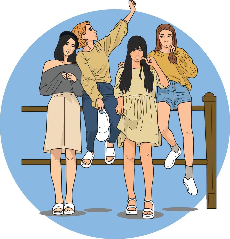 Group of Stylish Girls vector