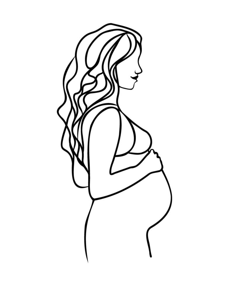 A woman is pregnant and is wearing a bikini top. She is standing in front of a white background vector