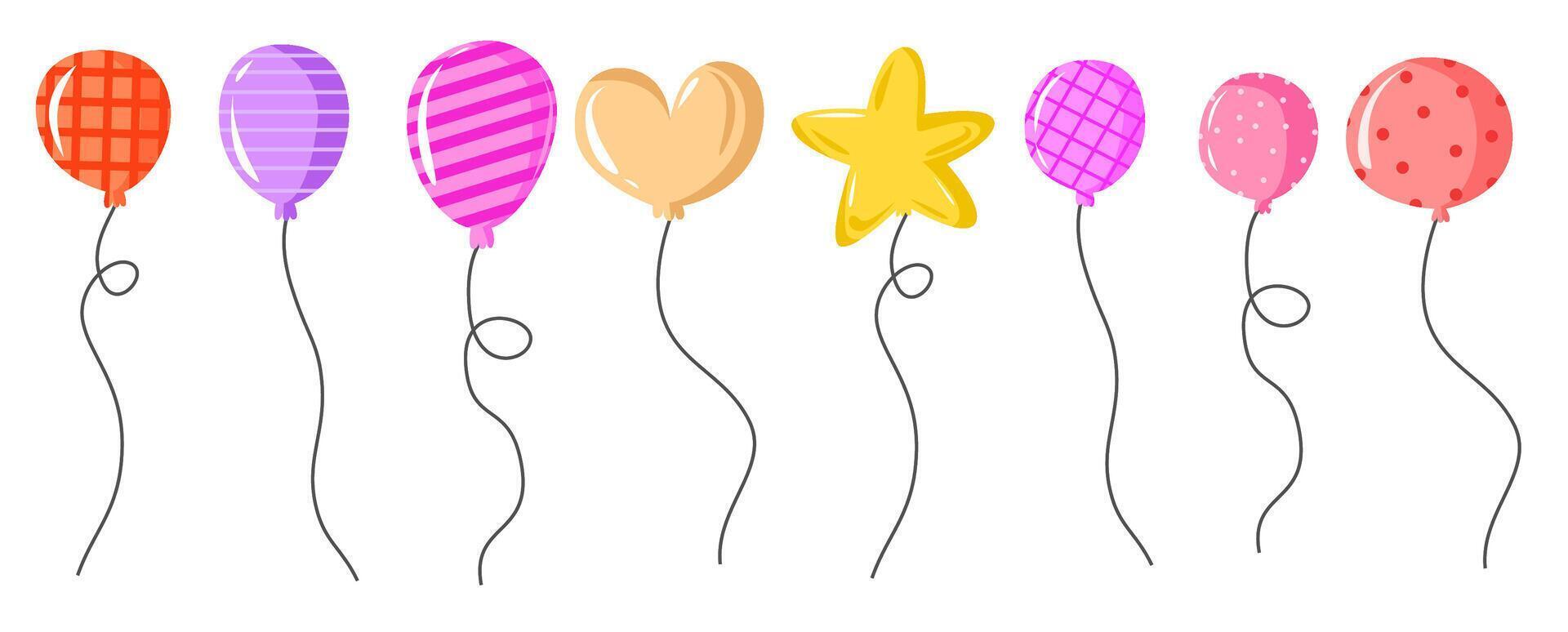 Set of air helium balloon hand drawn cartoon illustration vector