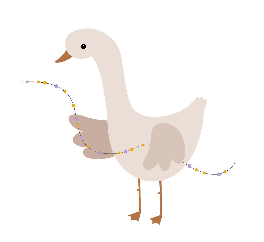 Goose with garland. Birthday goose illustration. Goose celebrate happy Birthday. Kids, baby, children cartoon illustration vector