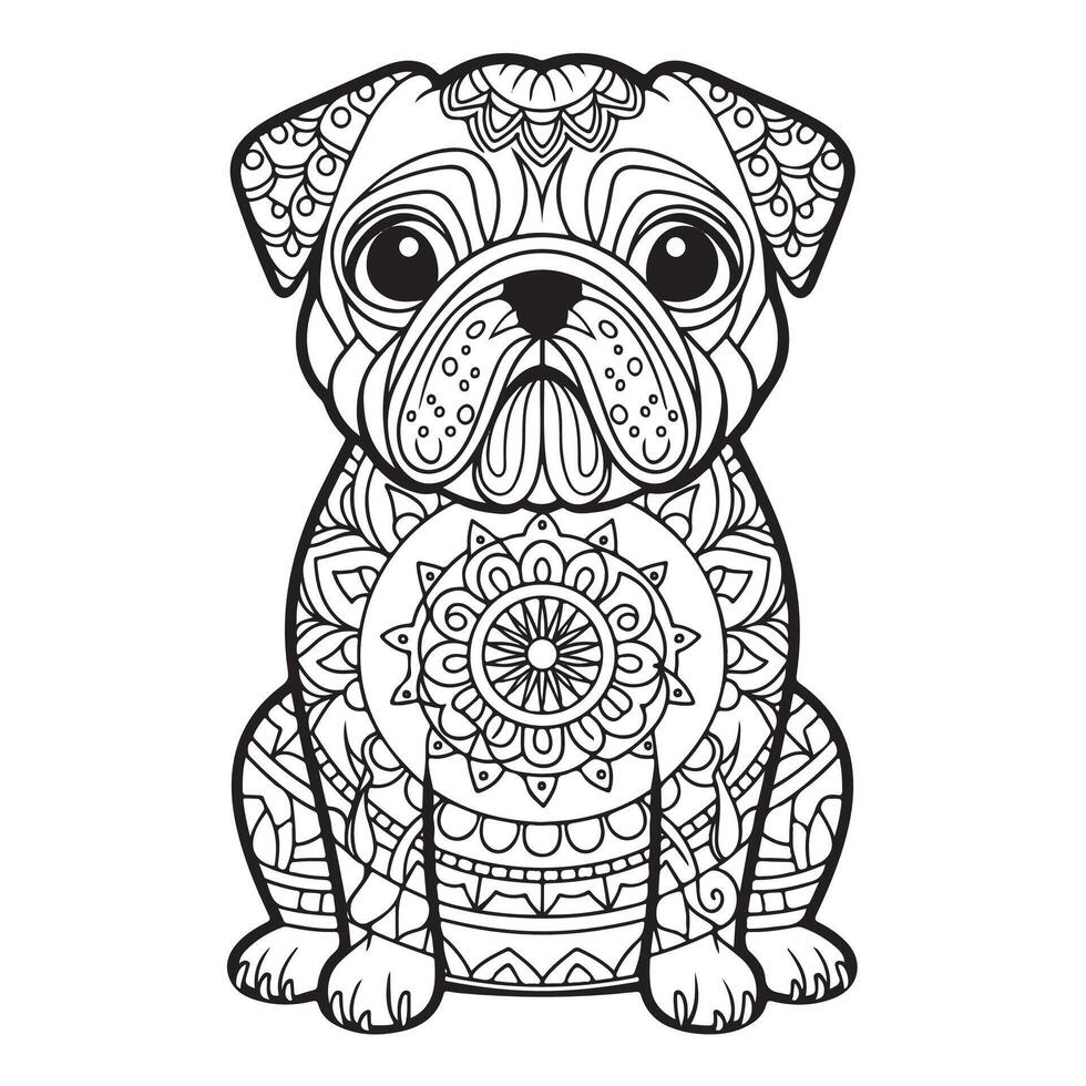 Doodle Pug Coloring Book Page vector