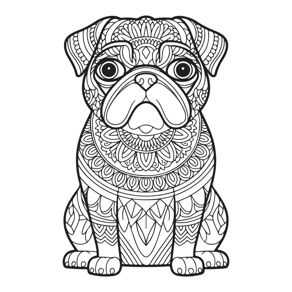 Pug Coloring Page for Adults vector