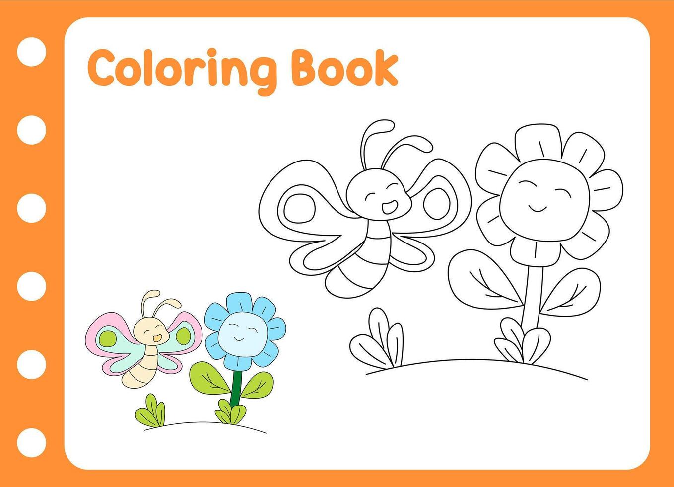 coloring book for kids. cute butterfly vector