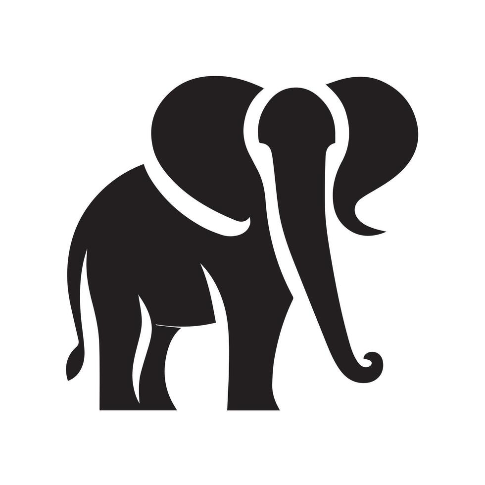 This stylized, black and white silhouette of an elephant conveys strength and grace. vector