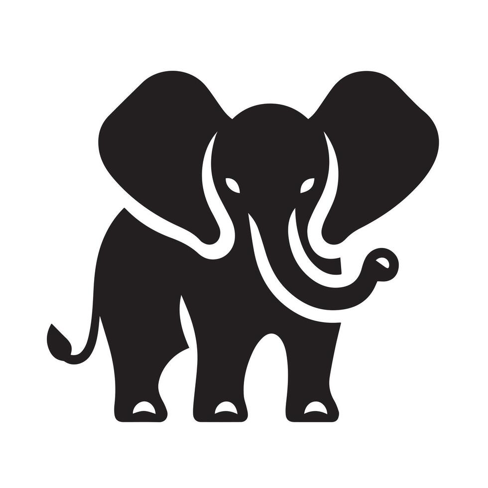 stylized black silhouette of an elephant against a white background. vector