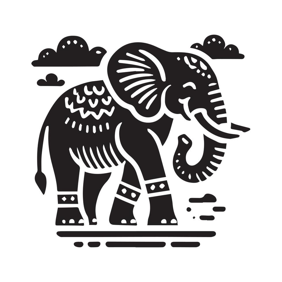 Ornate Elephant Silhouette with Floral Design vector