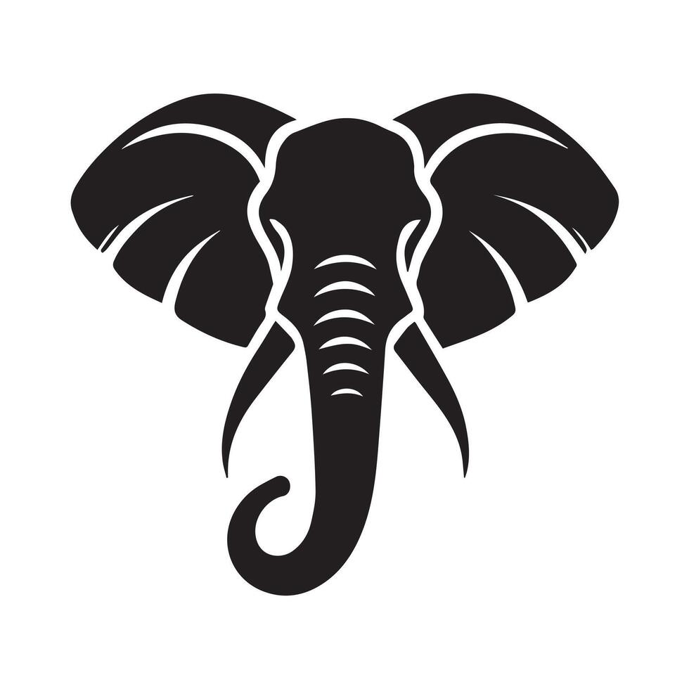 A stylized, simple black and white graphic of an elephant's head. vector
