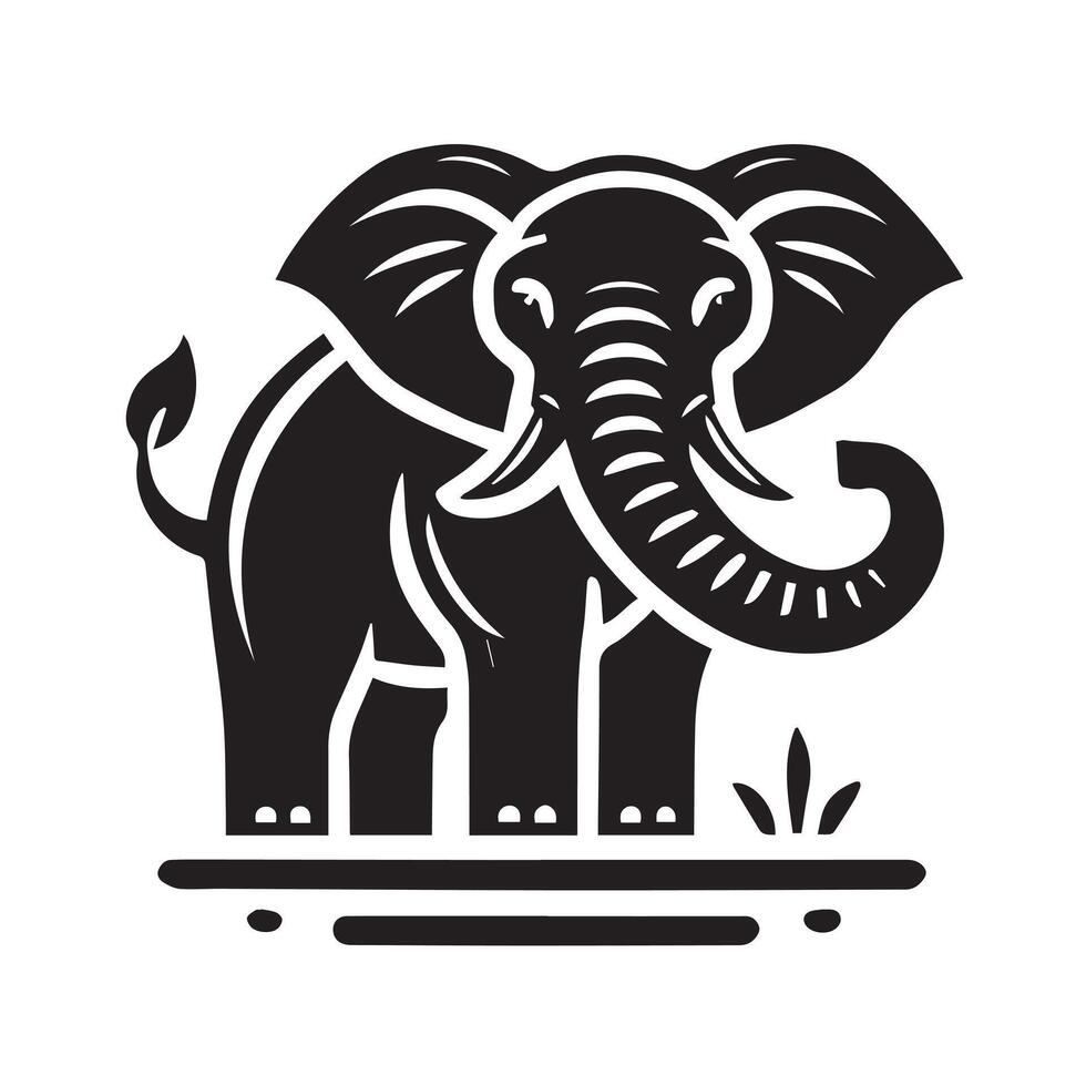 This is a strong, stylized black silhouette of an elephant, perfect for logos, branding, or wildlife-themed designs. vector