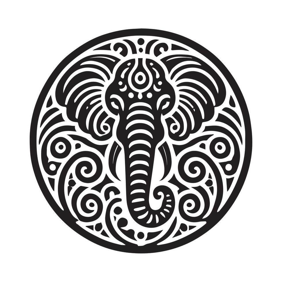Ornate Elephant in a Decorative Woodcut Style vector