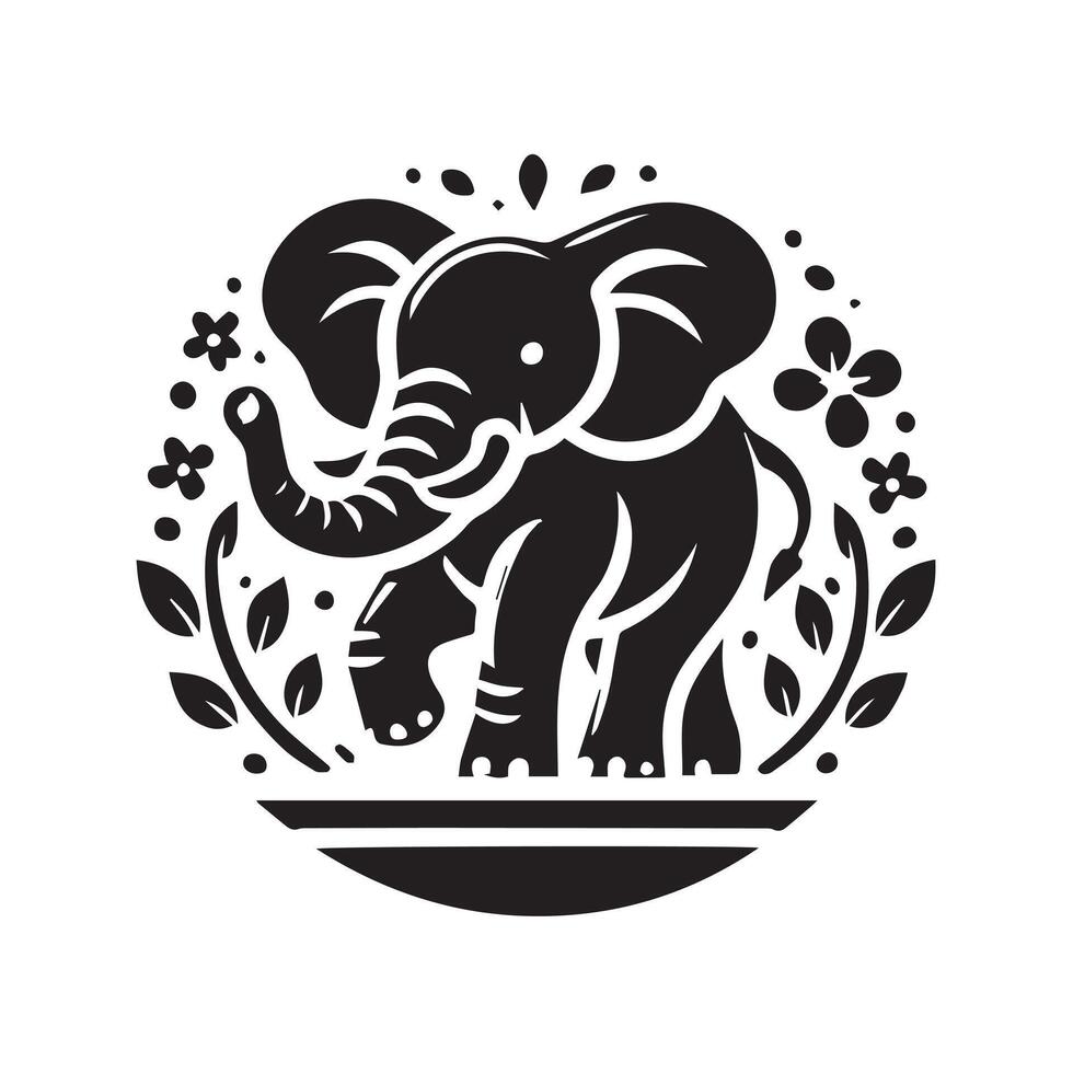 Intricate Black and White Elephant Design vector