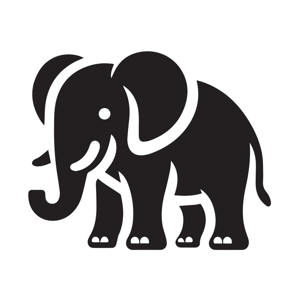A stylized, black and white vctor graphic of an elephant's head and torso. vector