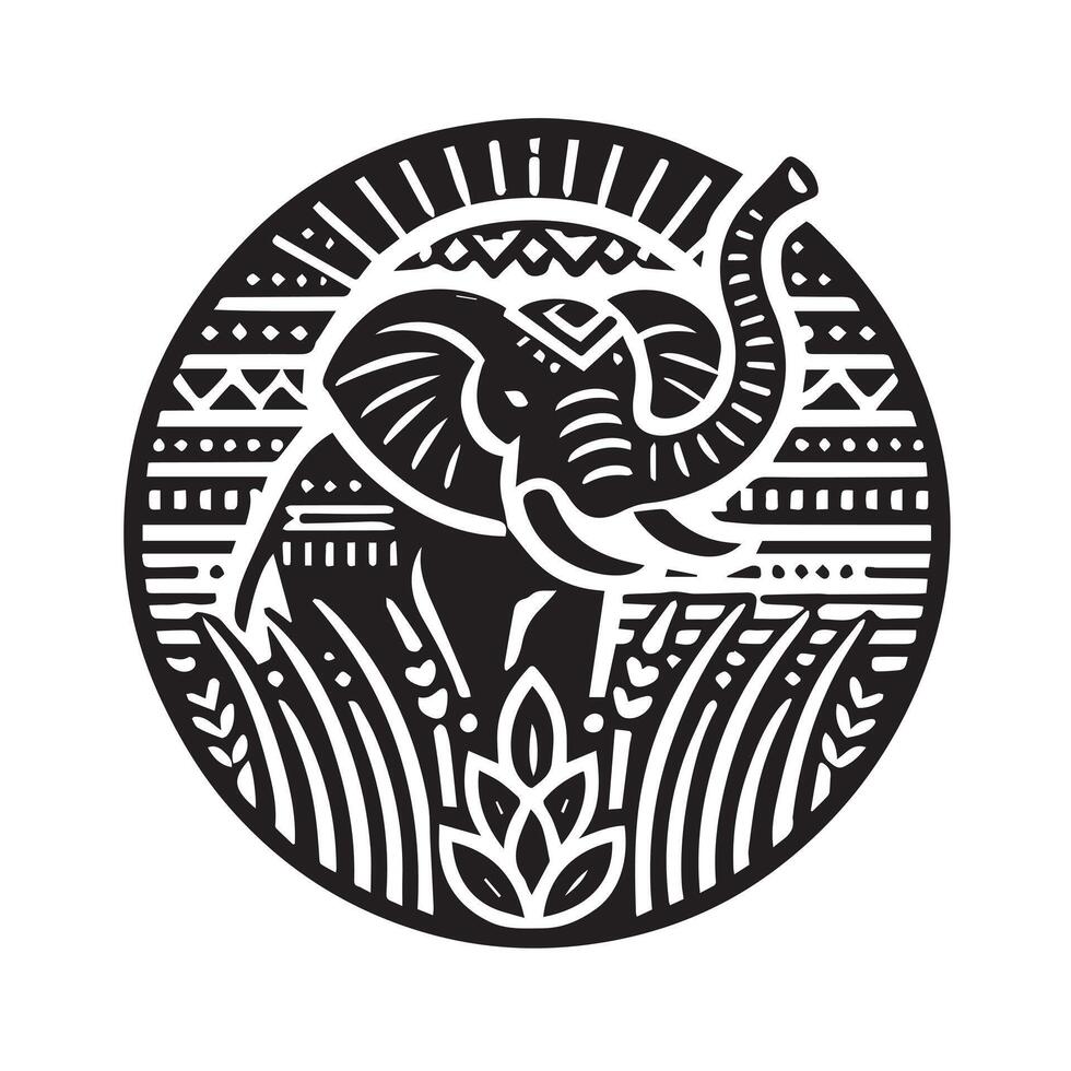 Ornate Elephant Design Black and White vector