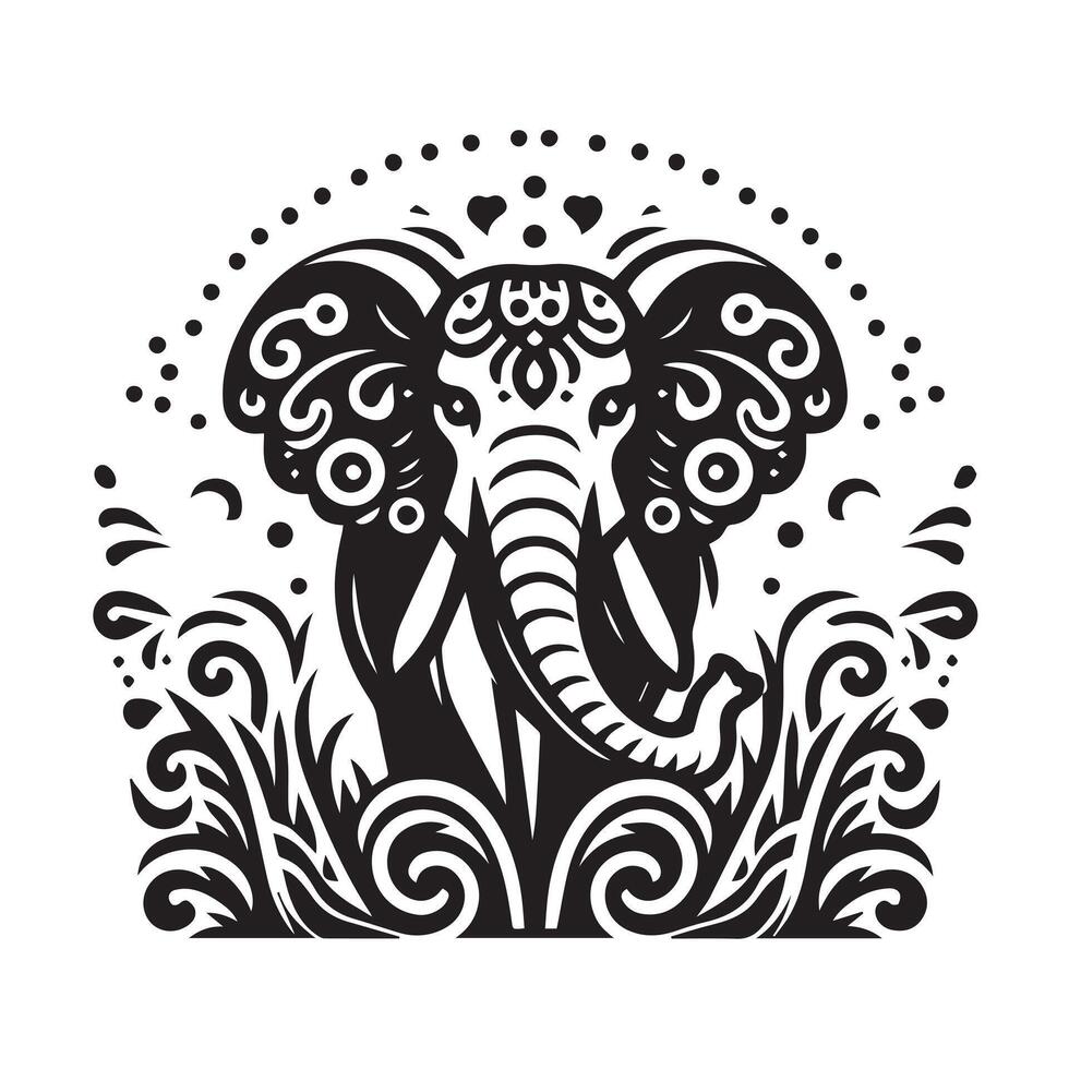 A stylized, black and white vctor graphic of an elephant. vector