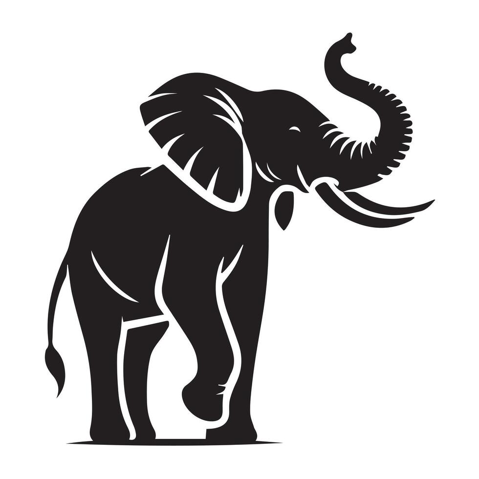 A striking silhouette of an elephant, depicted in simple, stylized lines against a plain white background. vector