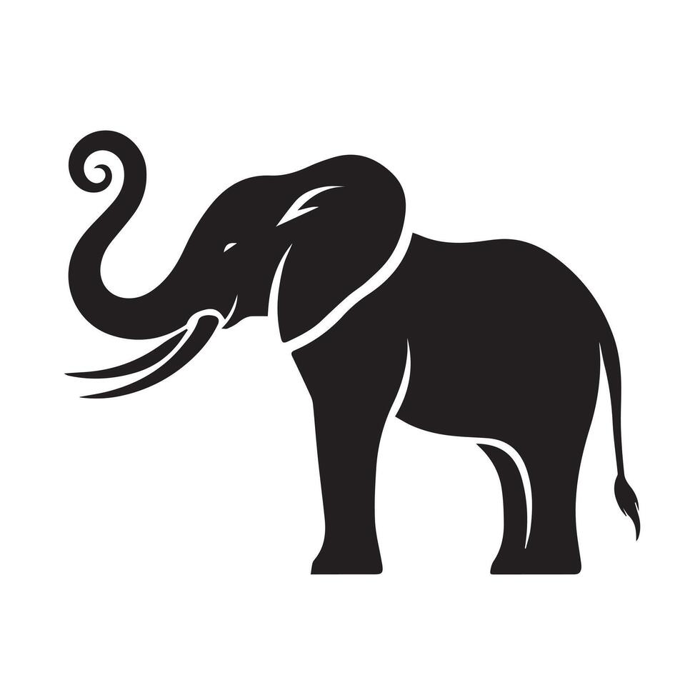 black silhouette of an elephant against a white background. vector
