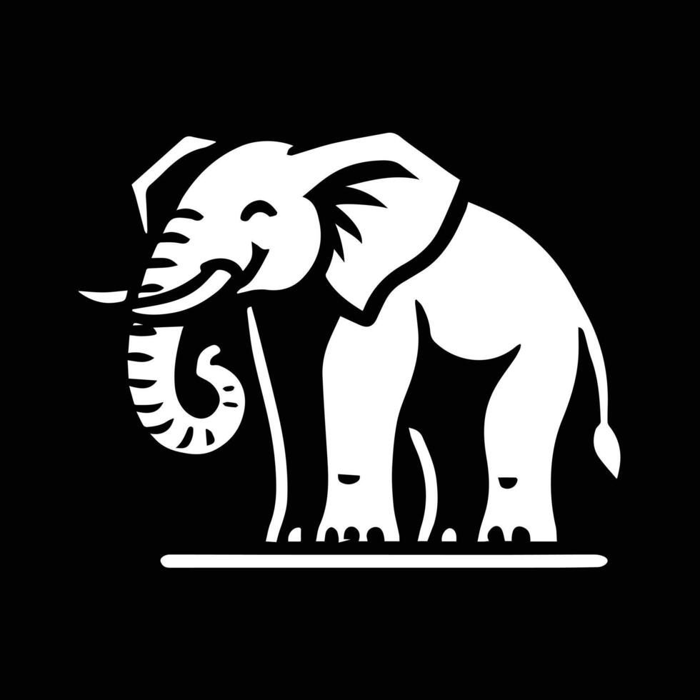 A stylized, cartoon-like silhouette of an elephant in white against a solid black background. vector