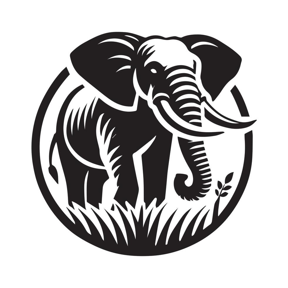 Ornate Elephant Design in Black and White icon vector