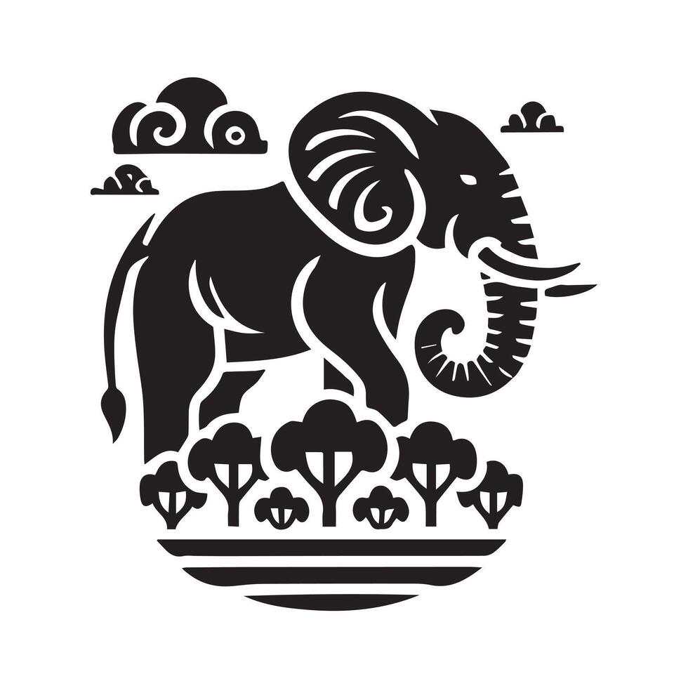 black and white illustration of an elephant, intricately adorned with mandala-style patterns. vector