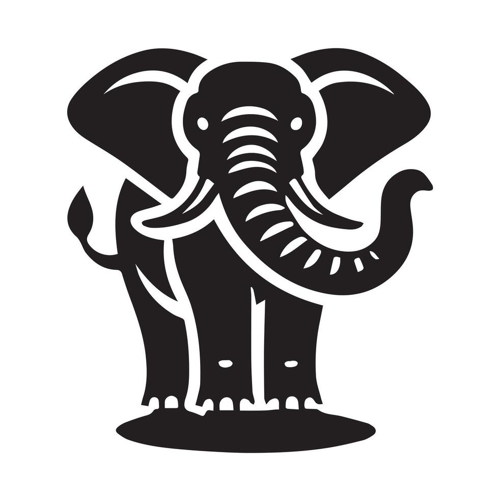 A bold, stylized silhouette of an elephant in black ink on a white background. vector