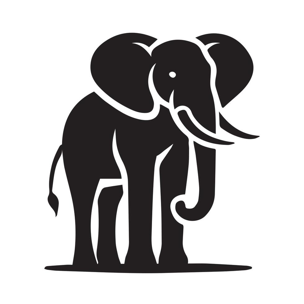 A striking, black silhouette of an African elephant against a pure white background. vector