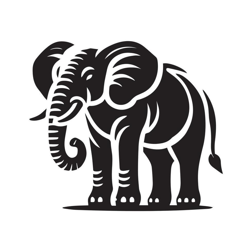 A bold, black silhouette of a elephant, facing forward. vector