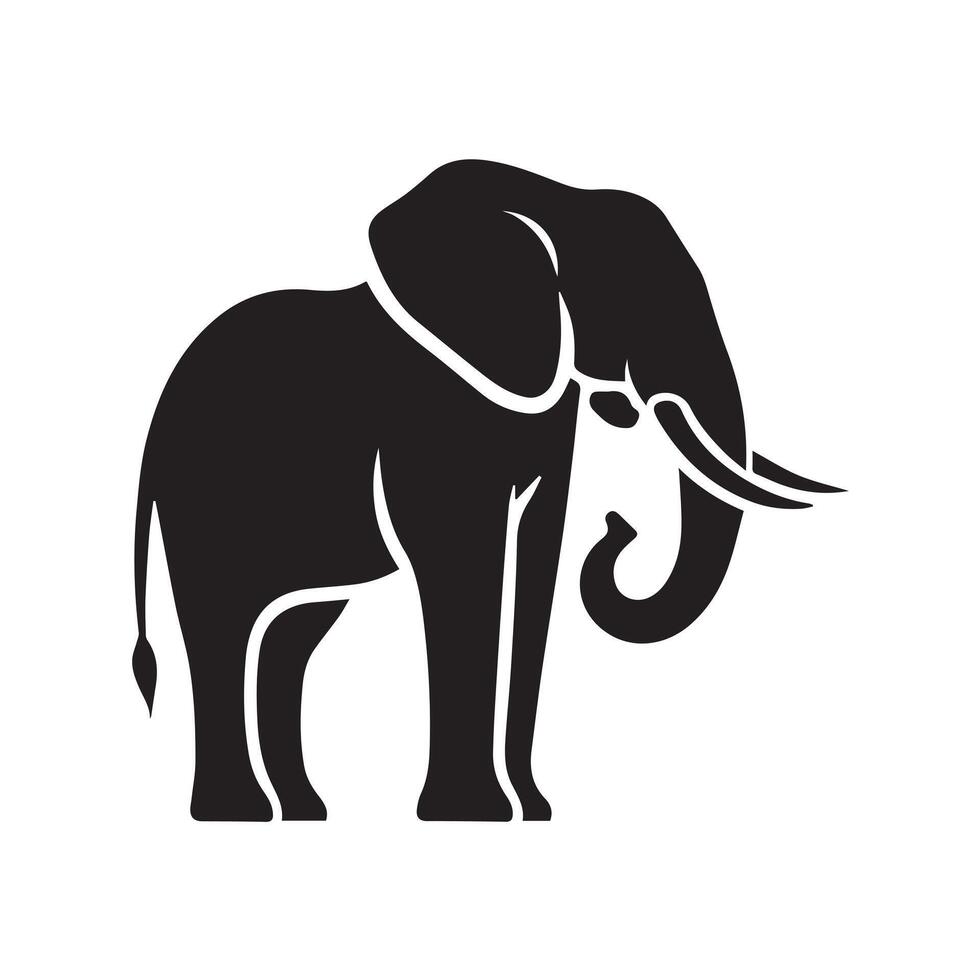 whimsical, stylized illustration of an elephant in black and white. vector