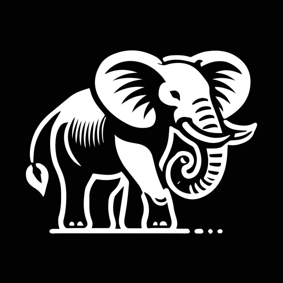 A stylized, black and white illustration of elephant. vector