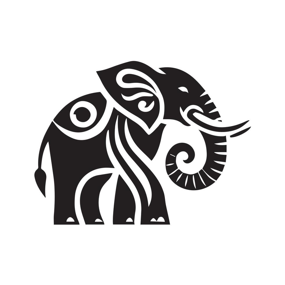 stylized, black and white illustration of an elephant. vector