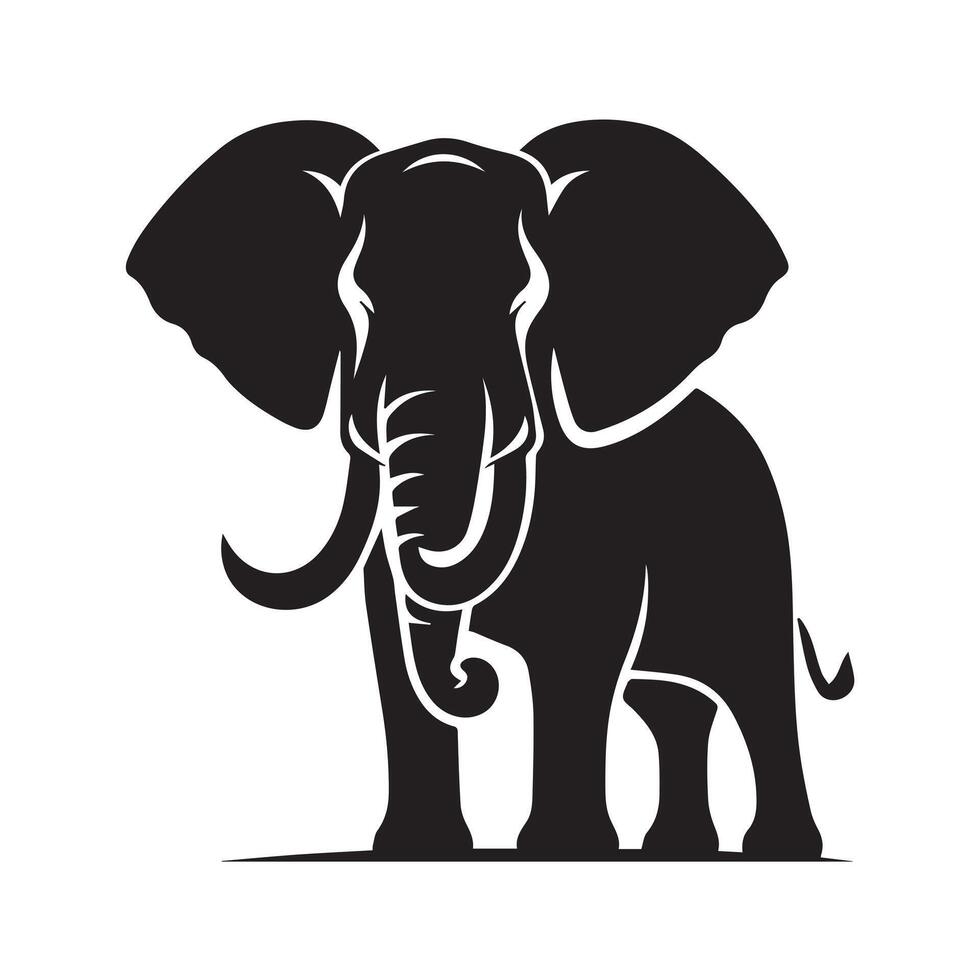 Powerful Black and White Silhouette of an Elephant vector