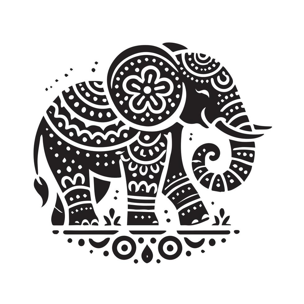 Black and White Mandala Elephant Design vector