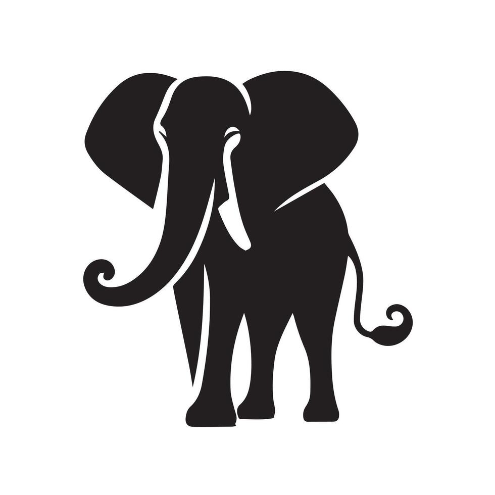 A stylized, black and white silhouette of an elephant, perfect for logos, branding, or print design. vector