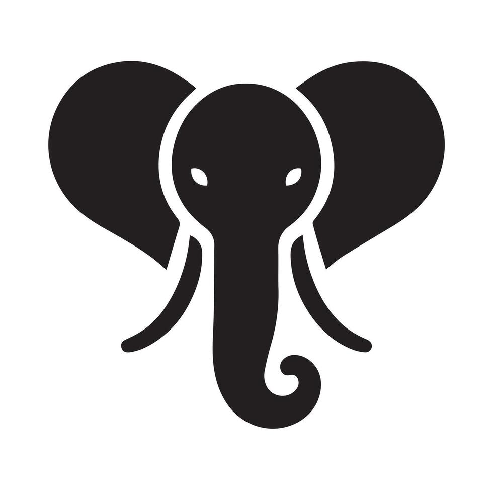 Simple Black and White Elephant Head Illustration vector
