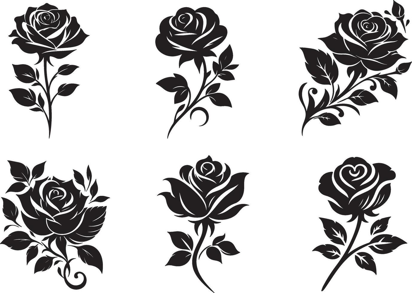 set of rose. Black Tribal Rose Tattoo Designs vector