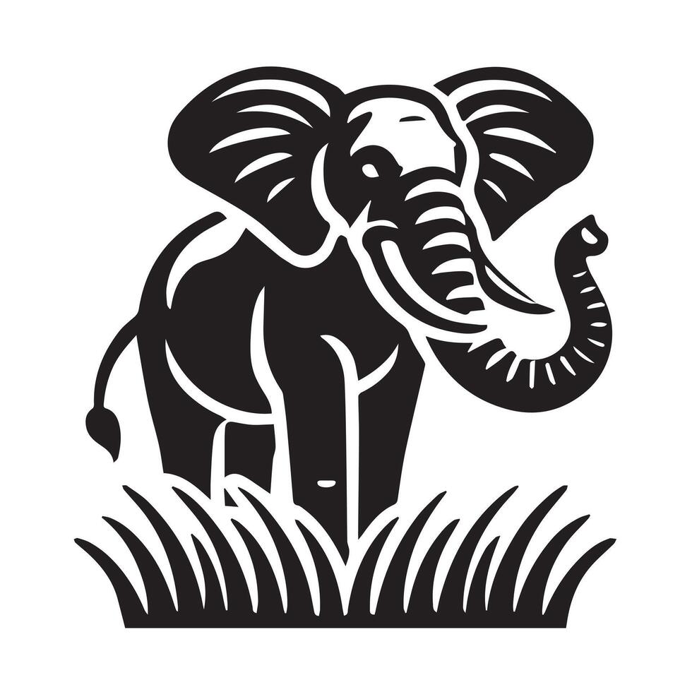 black and white graphic of an elephant. vector