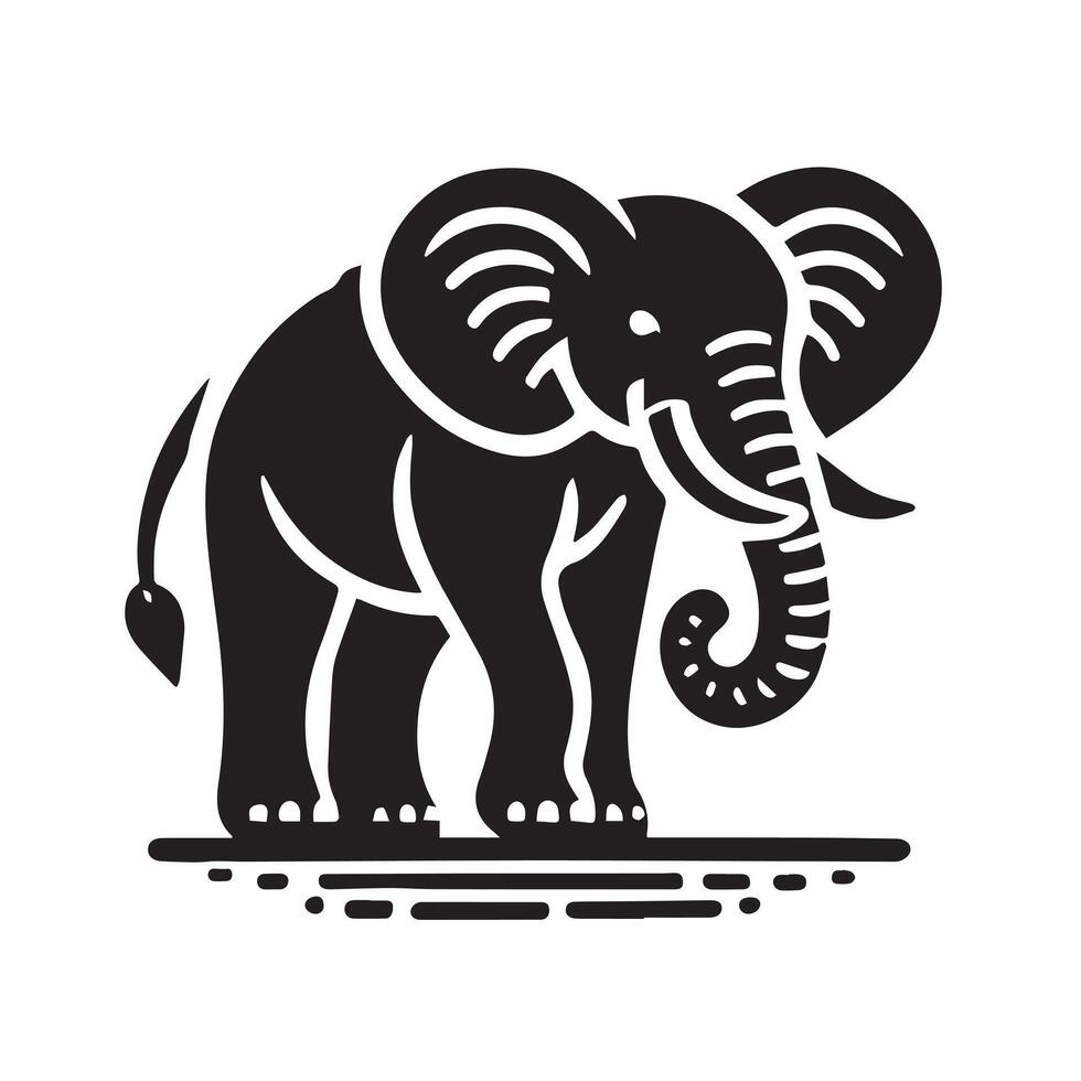 A striking, black silhouette of an elephant against a white background. vector