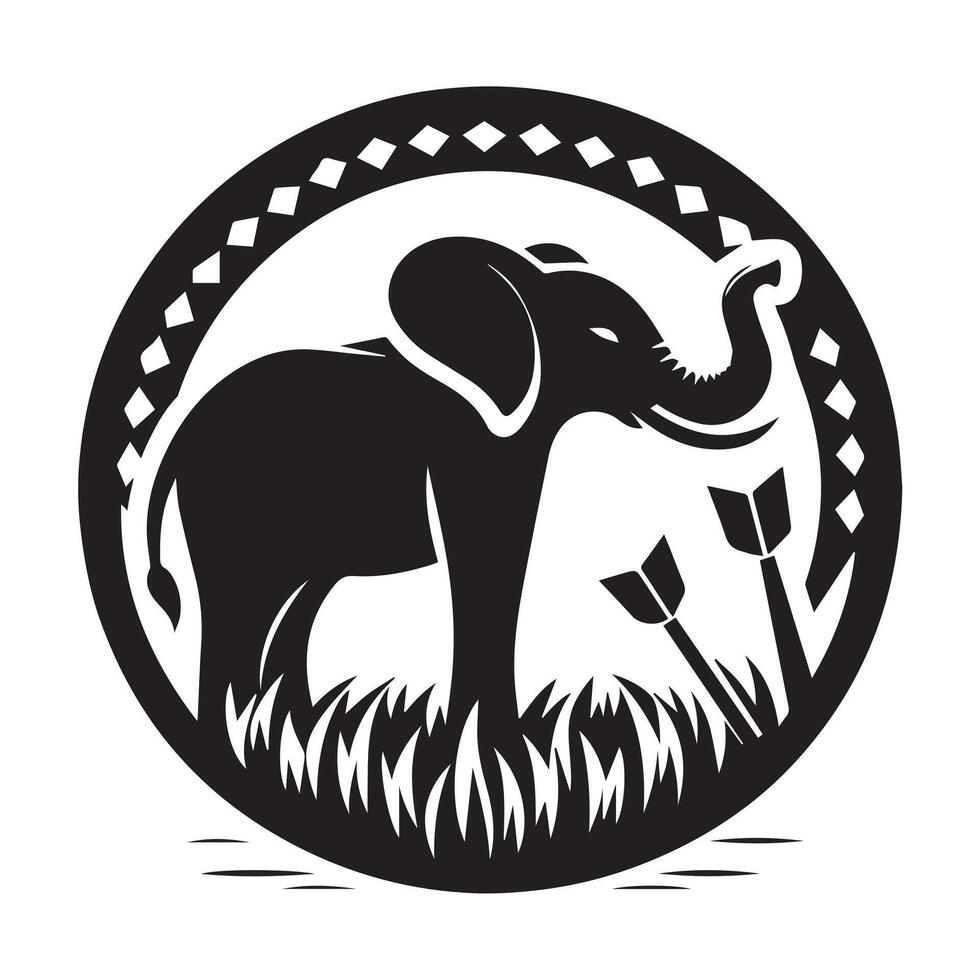 Elegant Black and White Elephant Silhouette Design vector