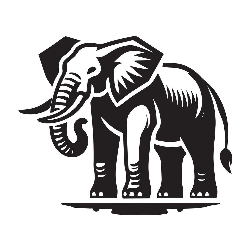 A bold, graphic silhouette of an elephant in a circular design. vector