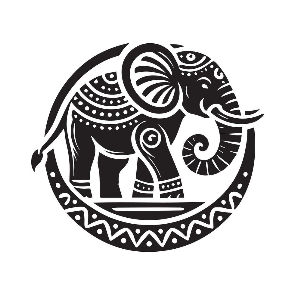 Stylish Black and White Elephant Silhouette Design vector