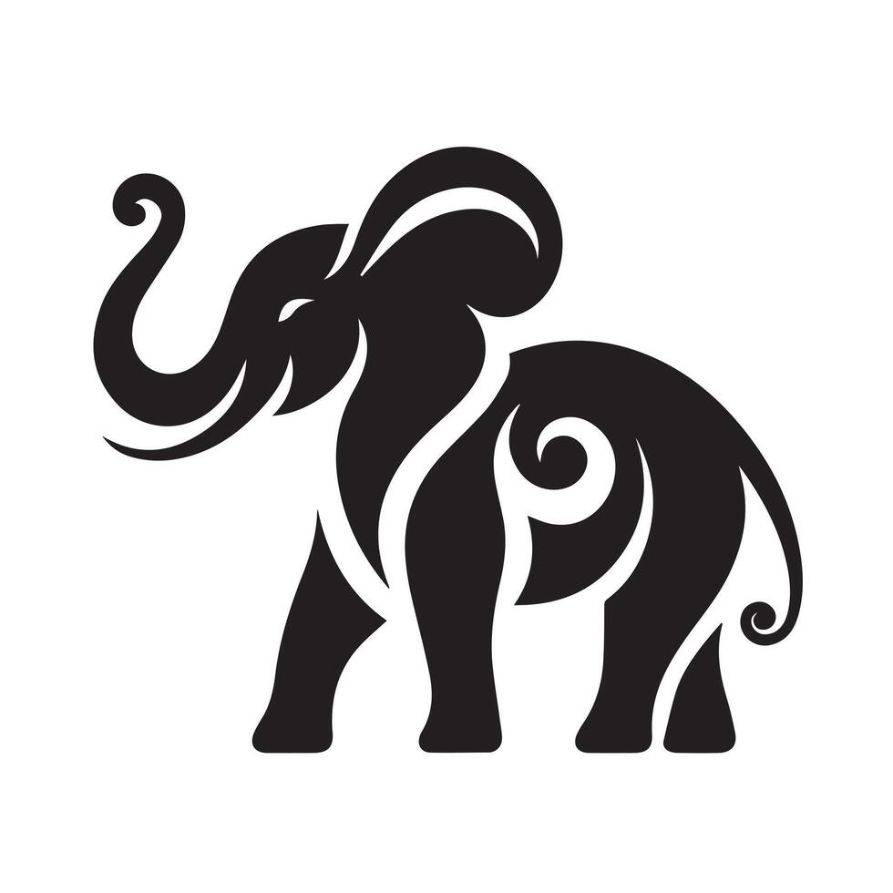 A stylized, black silhouette of an elephant's head against a white background. vector