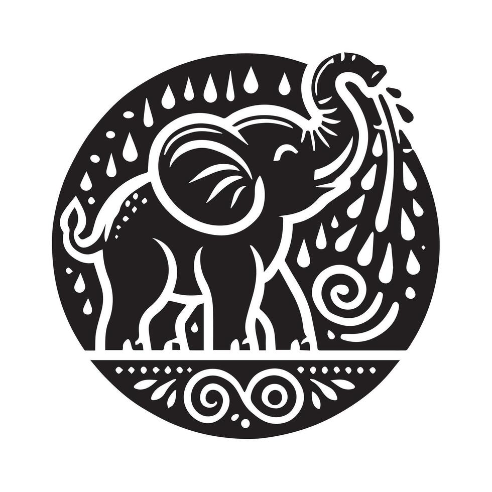 Ornate Black and White Elephant Silhouette Design vector