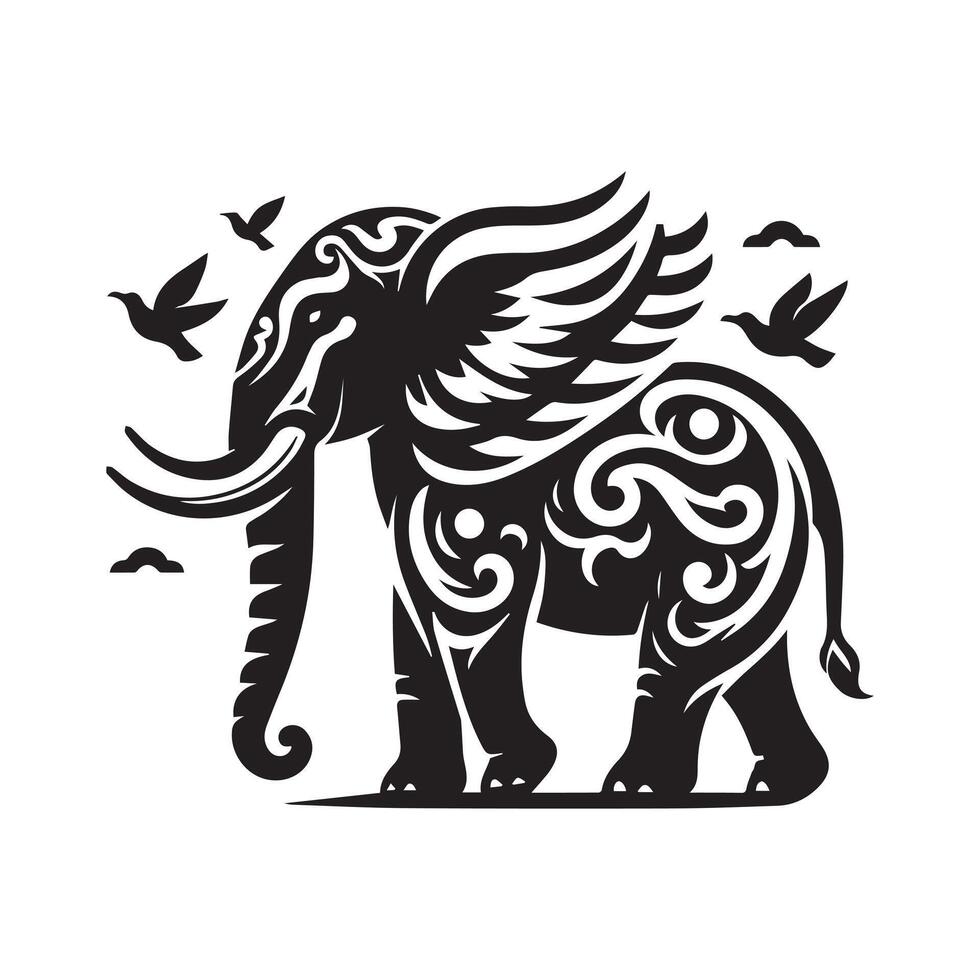 A strong, stylized silhouette of an elephant in a graphic design style. vector