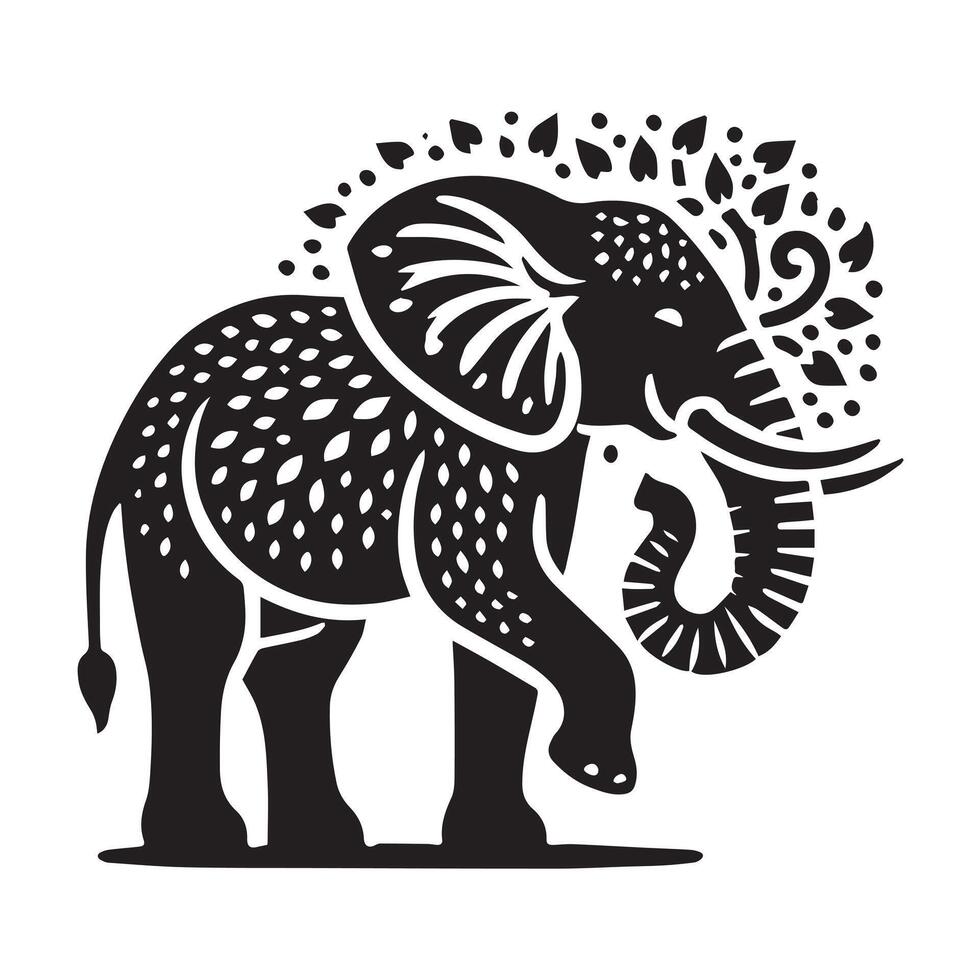 A striking, stylized silhouette of an elephant's head and trunk. vector