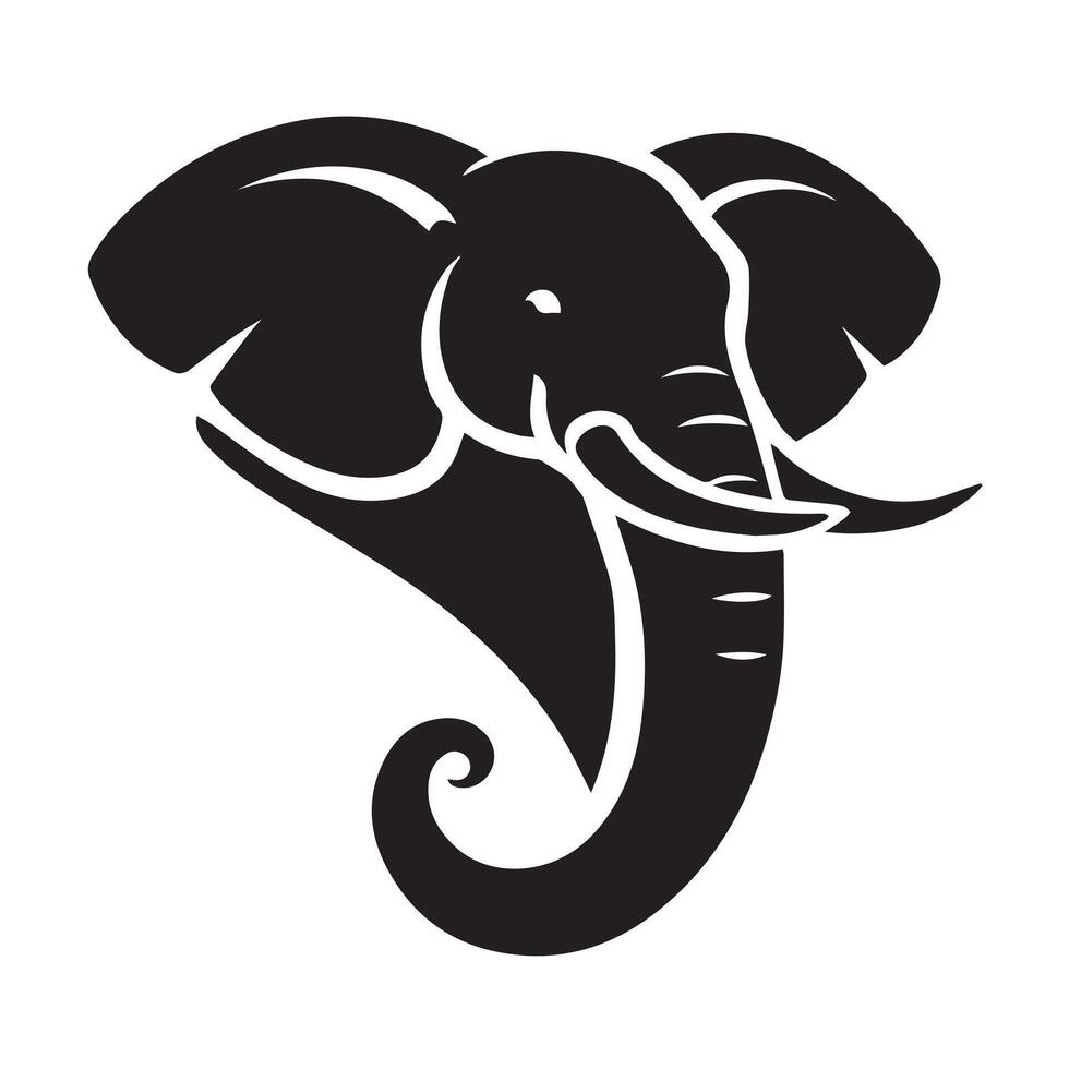 This stylized, black and white silhouette of an elephant exudes strength and majesty. vector