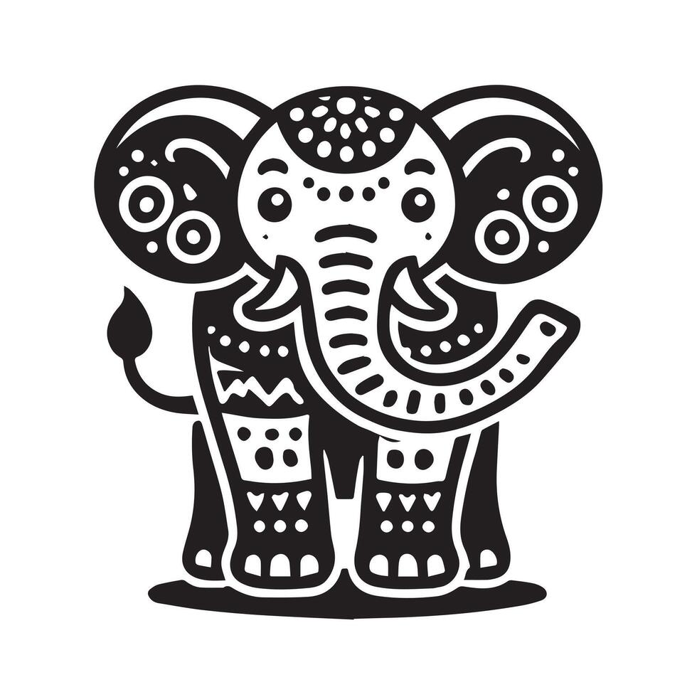 A stylized, black and white illustration of an elephant. vector