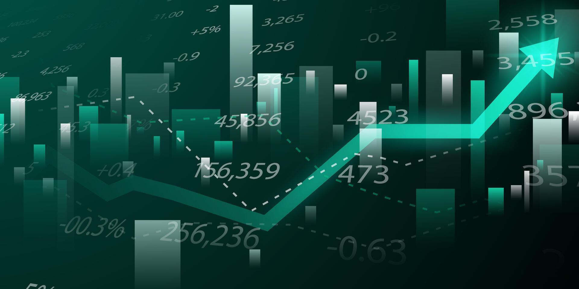 An image of a green graph chart with an arrow going up vector
