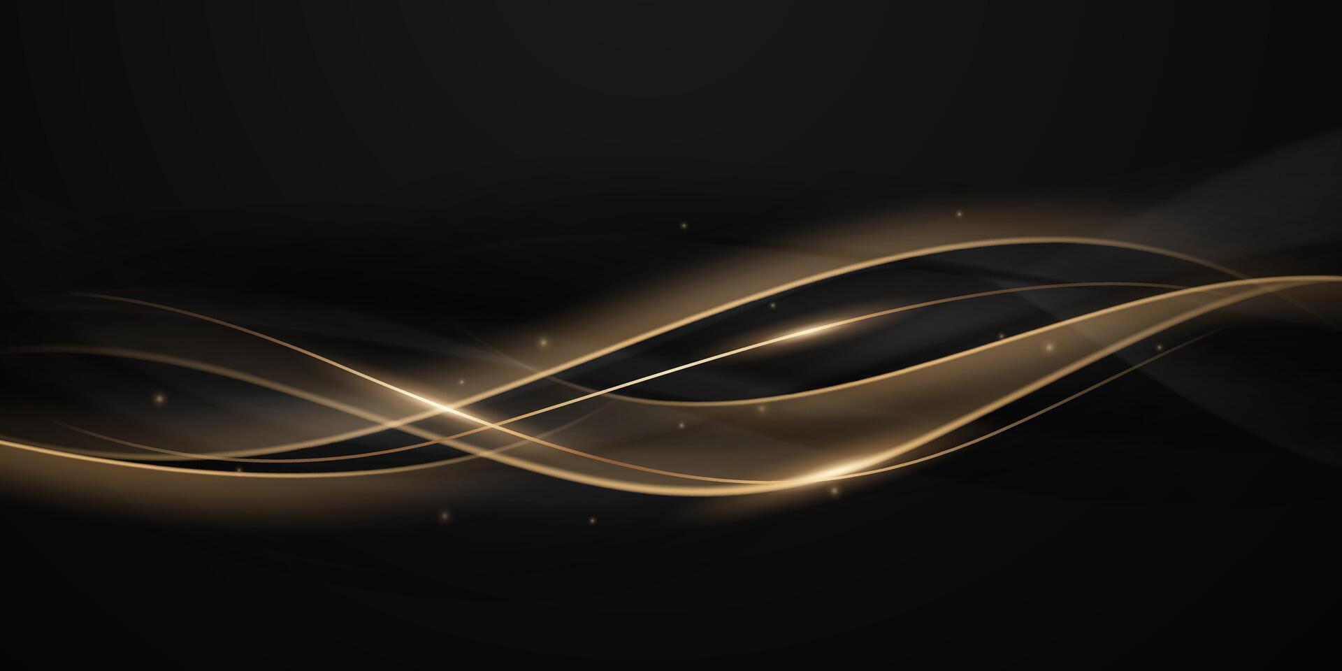 Abstract golden wave background with black background vector