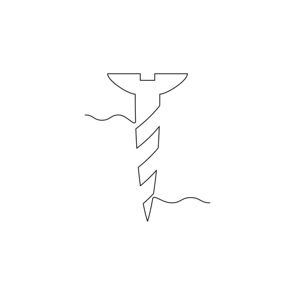 screw line icon in continuous line style. line art, one continuous line, simple, hand drawn and sketch concept. for icons, symbols, signs or logos vector
