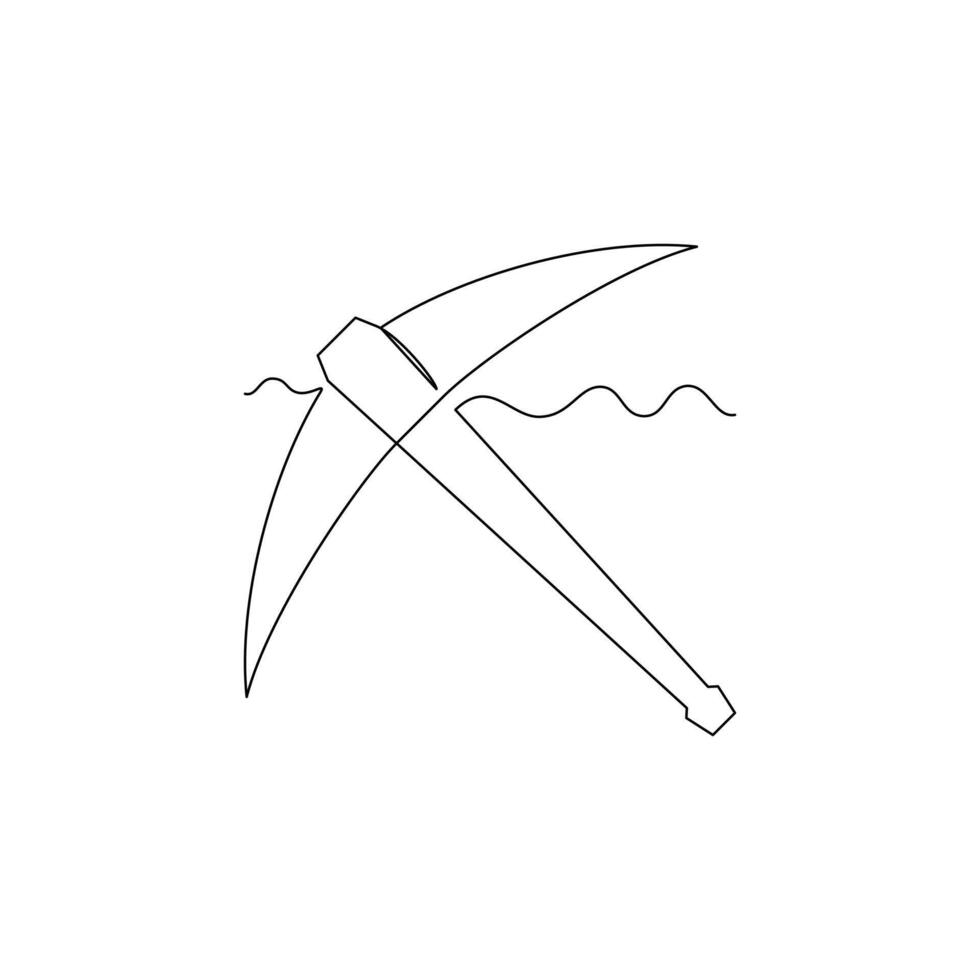 pickaxe line icon in continuous line style. line art, one continuous line, simple, hand drawn and sketch concept. for icons, symbols, signs or logos vector