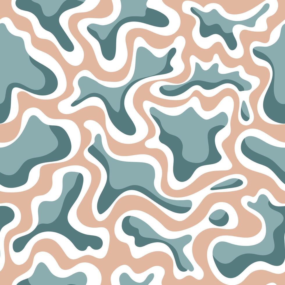 seamless pattern with abstract blue and white spots on a pastel brown background vector